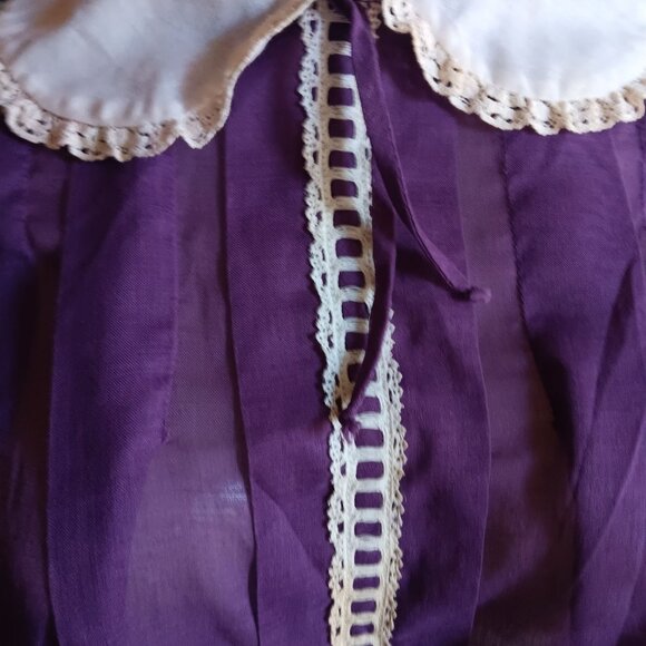 Vintage Girls 10 1960's Frock Top Purple Sheer Blouse Lace Collar & Trim Texas - Picture 3 of 7